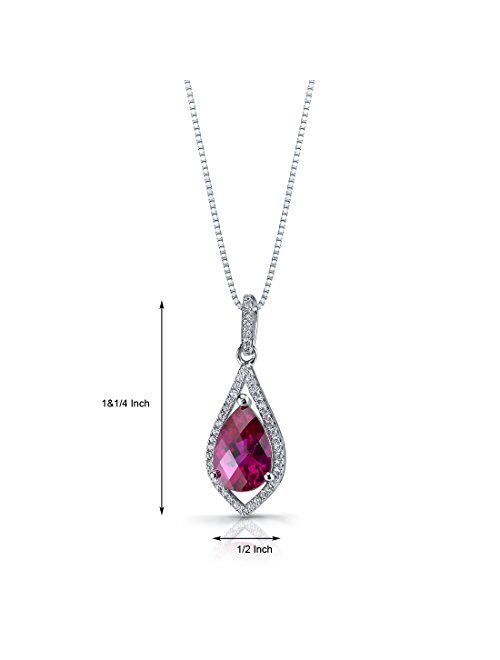 Peora Created Ruby Floating Teardrop Pendant Necklace for Women 925 Sterling Silver, 4 Carats Pear Shape 12x8mm, with 18 inch Chain