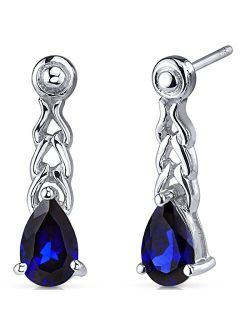Created Blue Sapphire Teardrop Earrings for Women 925 Sterling Silver, 2 Carats total Pear Shape 8x5mm, Hypoallergenic, Friction Backs
