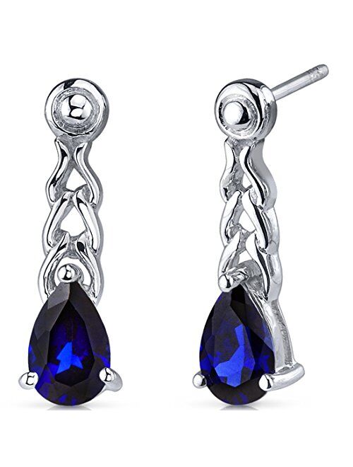 Peora Created Blue Sapphire Teardrop Earrings for Women 925 Sterling Silver, 2 Carats total Pear Shape 8x5mm, Hypoallergenic, Friction Backs
