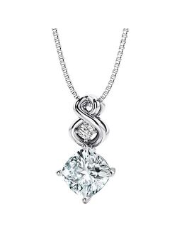 Aquamarine and Lab Grown Diamond Infinity Pendant Necklace in Sterling Silver, 0.75 Carat total Cushion Cut 6mm with 18 inch Chain