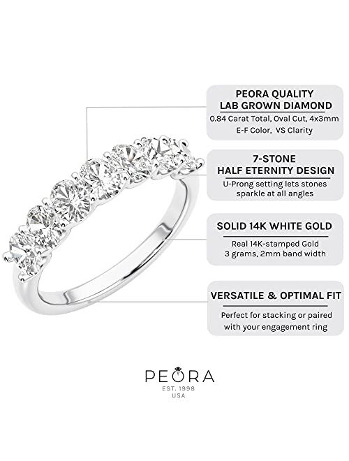 Peora 7-Stone Oval Lab Grown Diamond Half-Eternity Band for Women 14K Gold, 0.84 Carat total, E-F Color, VS Clarity, Wedding Anniversary Stackable Ring, Sizes 4 to 10