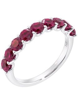 Solid 14K Gold 1 Carat Created Ruby 9-Stone Half Eternity Band for Women, Wedding Anniversary Stackable Ring, Sizes 4 to 10