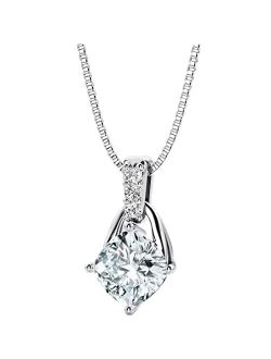 Aquamarine and Lab Grown Diamond Wishbone Pendant Necklace in Sterling Silver, 0.75 Carat total Cushion Cut 6mm with 18 inch Chain