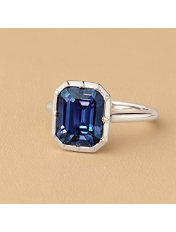 Created Alexandrite Ring for Women 14K White or Yellow Gold, Bezel Solitaire, 5.25 Carats Color-Changing 11x9mm Emerald Cut, Sizes 4 to 10