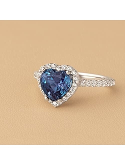 Created Alexandrite with Lab Grown Diamonds Sweetheart Ring for Women 14K White or Yellow Gold, 3 Carats Total, Color-Changing 8mm Heart Shape, Sizes 4 to 10
