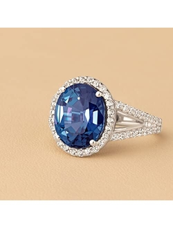 Created Alexandrite with Lab Grown Diamonds Designer Ring for Women 14K White or Yellow Gold, 6.40 Carats Total, Color-Changing 12x10mm Oval Shape, Sizes 4 to 10