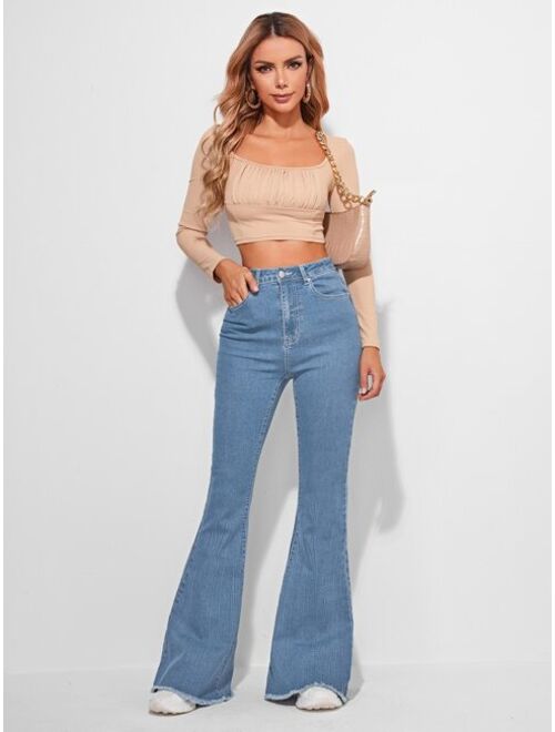 Shein Contrast Raw Hem Leg Jeans