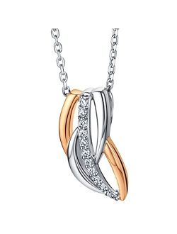 Two-Tone Sterling Silver Linked Leaves Pendant Necklace with 17 inch Chain   3 inch extender