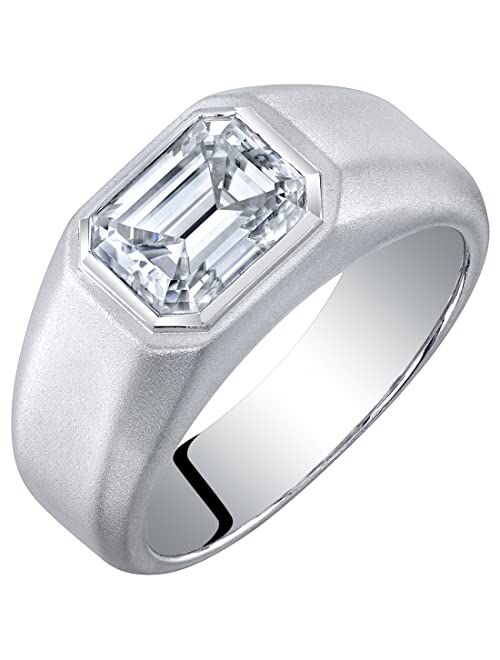 Peora 3 Carats Men's Moissanite Ring, Emerald Cut, D-E Color, VVS, 925 Sterling Silver, Matte Polished, Comfort Fit, Sizes 8 to 14