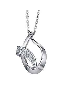 Sterling Silver Ribboned Open Teardrop Pendant Necklace with 17 inch Chain   3 inch extender