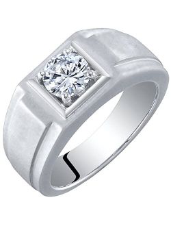 1 Carat Men's Moissanite Ring, Round Brilliant Cut, D-E Color, VVS, 925 Sterling Silver, Comfort Fit, Sizes 8 to 14