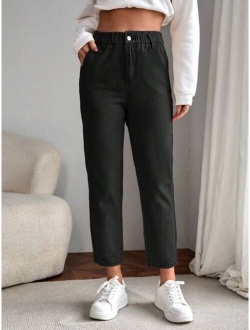Paperbag Waist Straight Leg Jeans