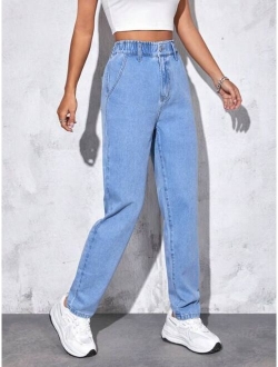 Paperbag Waist Straight Leg Jeans