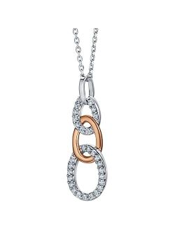 925 Sterling Silver 3-Links Pendant Necklace for Women with 17 inch Chain   3 inch extender, Hypoallergenic Fine Jewelry