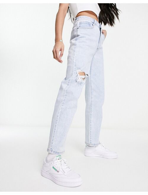 COTTON ON Cotton:On stretch straight jeans with rips in bleach wash