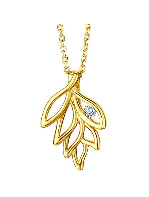 Peora 925 Sterling Silver Falling Leaves Pendant Necklace for Women with 17 inch Chain + 3 inch extender, Hypoallergenic Fine Jewelry