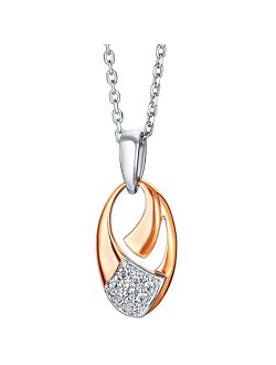 Rose Gold-tone 925 Sterling Silver Ellipse Pendant Necklace for Women with 17 inch Chain   3 inch extender, Hypoallergenic Fine Jewelry
