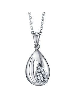925 Sterling Silver Embellished Open Teardrop Pendant Necklace for Women with 17 inch Chain   3 inch extender, Hypoallergenic Fine Jewelry