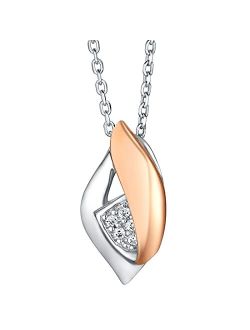 Rose Gold-tone 925 Sterling Silver Floating Ellipse Pendant Necklace for Women with 17 inch Chain   3 inch extender, Hypoallergenic Fine Jewelry