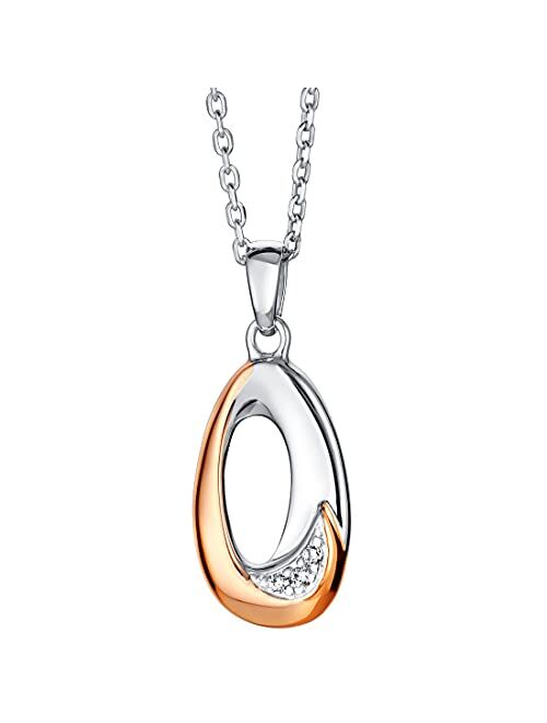 Peora 925 Sterling Silver Open Ellipse Pendant Necklace for Women with 17 inch Chain + 3 inch extender, Hypoallergenic Fine Jewelry