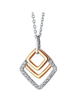 Rose Gold-tone 925 Sterling Silver Open Layered Square Pendant Necklace for Women with 17 inch Chain   3 inch extender, Hypoallergenic Fine Jewelry