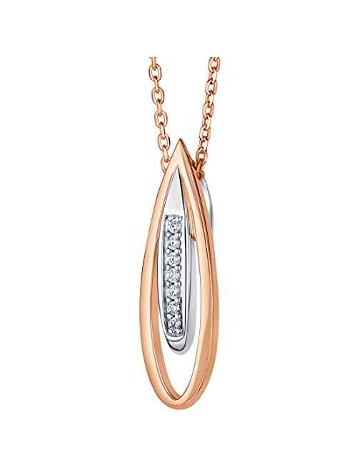Peora Rose Gold-tone 925 Sterling Silver Floating Teardrop Pendant Necklace for Women with 17 inch Chain + 3 inch extender, Hypoallergenic Fine Jewelry