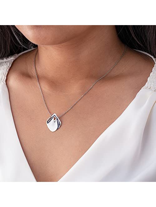 Peora 925 Sterling Silver Sculpted Fan Pendant Necklace for Women with 17 inch Chain + 3 inch extender, Hypoallergenic Fine Jewelry