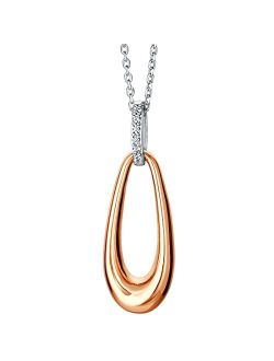 Rose Gold-tone 925 Sterling Silver Organic Open Teardrop Pendant Necklace for Women with 17 inch Chain   3 inch extender, Hypoallergenic Fine Jewelry