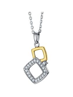 925 Sterling Silver Geometric Open Squares Pendant Necklace for Women with 17 inch Chain   3 inch extender, Hypoallergenic Fine Jewelry