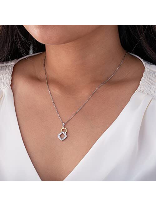 Peora 925 Sterling Silver Geometric Open Squares Pendant Necklace for Women with 17 inch Chain + 3 inch extender, Hypoallergenic Fine Jewelry