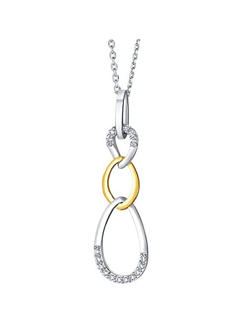 Peora 925 Sterling Silver Interlocking Teardrop Pendant Necklace for Women with 17 inch Chain + 3 inch extender, Hypoallergenic Fine Jewelry
