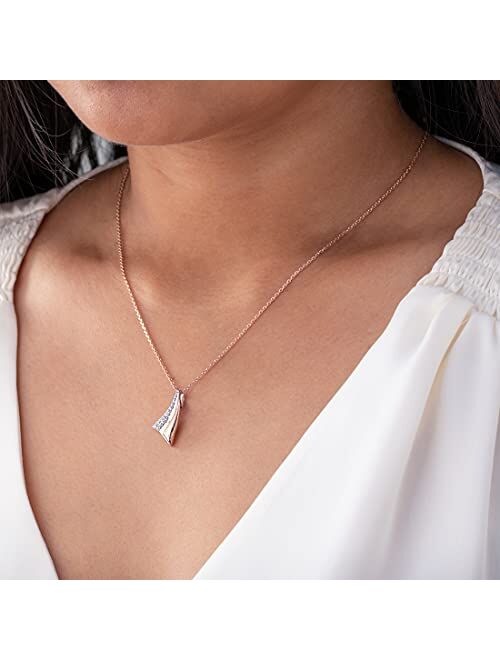 Peora Rose Gold-tone 925 Sterling Silver Winged Fan Pendant Necklace for Women with 17 inch Chain + 3 inch extender, Hypoallergenic Fine Jewelry
