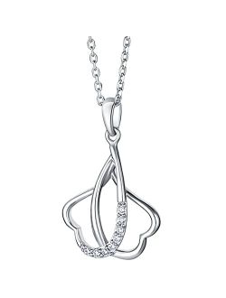 925 Sterling Silver Double Heart Linked Pendant Necklace for Women with 17 inch Chain   3 inch extender, Hypoallergenic Fine Jewelry