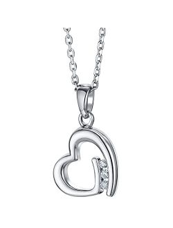 925 Sterling Silver Tilted Heart Pendant Necklace for Women with 17 inch Chain   3 inch extender, Hypoallergenic Fine Jewelry