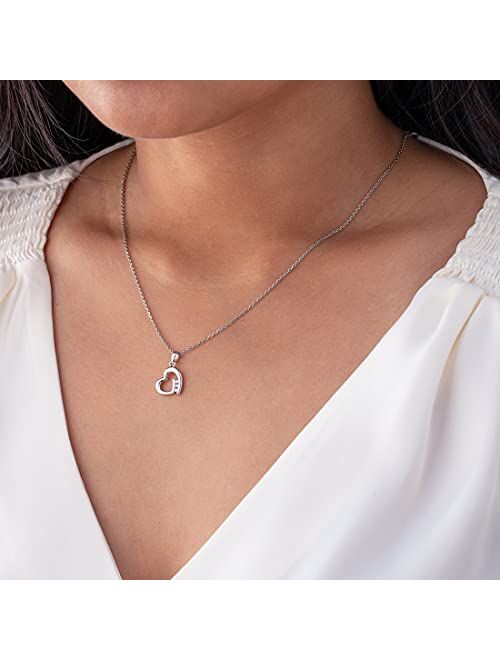 Peora 925 Sterling Silver Tilted Heart Pendant Necklace for Women with 17 inch Chain + 3 inch extender, Hypoallergenic Fine Jewelry