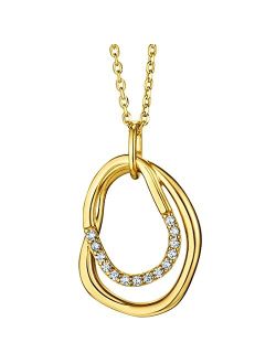 Yellow-Tone 925 Sterling Silver Organic Hoop Pendant Necklace for Women with 17 inch Chain   3 inch extender, Hypoallergenic Fine Jewelry