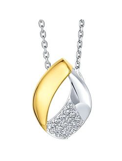 Two-Tone Sterling Silver Embellished Open Teardrop Pendant Necklace with 17 inch Chain   3 inch extender