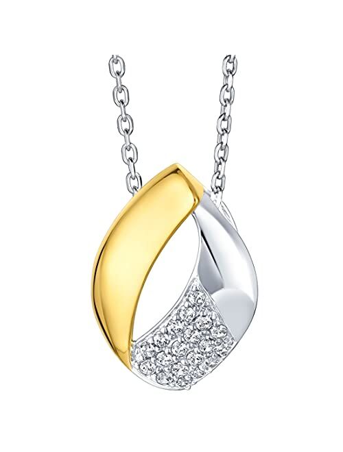 Peora Two-Tone Sterling Silver Embellished Open Teardrop Pendant Necklace with 17 inch Chain + 3 inch extender