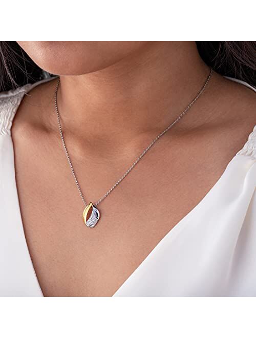 Peora Two-Tone Sterling Silver Embellished Open Teardrop Pendant Necklace with 17 inch Chain + 3 inch extender