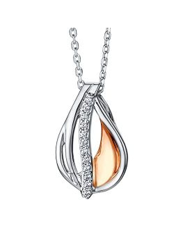 Two-Tone Sterling Silver Floating Dewdrop Pendant Necklace with 17 inch Chain   3 inch extender