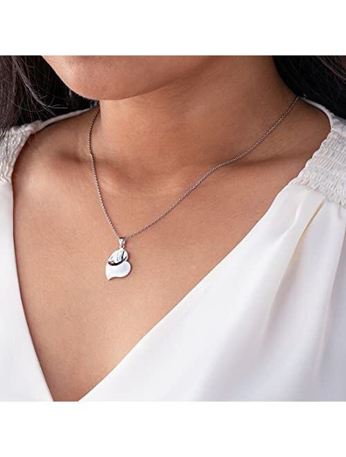 Peora Sterling Silver Tilted Dainty Heart Pendant Necklace with 17 inch Chain + 3 inch extender