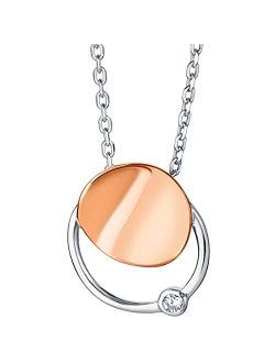 Two-Tone Sterling Silver Sculpted Disc Pendant Necklace with 17 inch Chain   3 inch extender