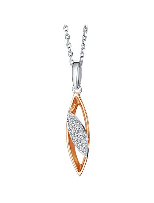 Peora Rose-Tone Sterling Silver Dainty Open Marquise Pendant Necklace with 17 inch Chain + 3 inch extender