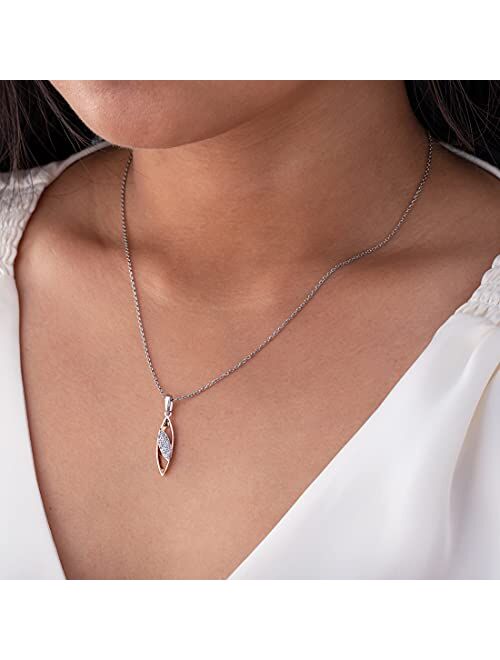 Peora Rose-Tone Sterling Silver Dainty Open Marquise Pendant Necklace with 17 inch Chain + 3 inch extender