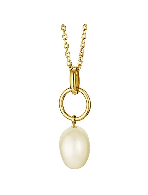 Peora Freshwater Cultured Pearl Dangle Pendant Necklace in Yellow-Tone Sterling Silver with 17 inch Chain + 3 inch extender