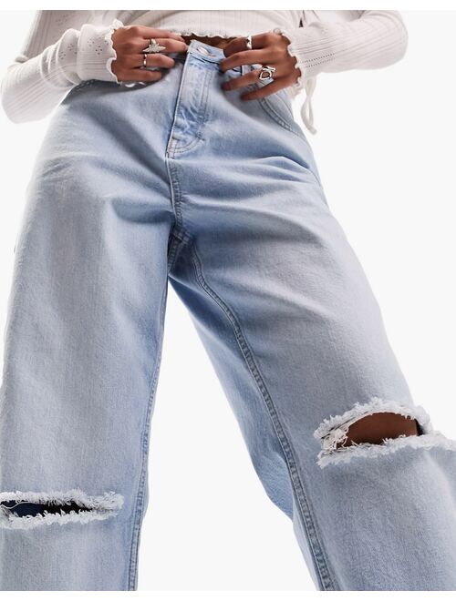 ASOS DESIGN relaxed mom jeans in light blue with knee rips