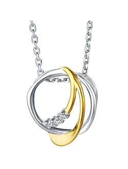 Two-Tone Sterling Silver Swirled Organic Ring Pendant Necklace with 17 inch Chain   3 inch extender