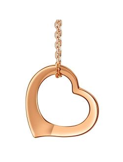 Rose Gold-tone 925 Sterling Silver Tilted Heart Pendant Necklace for Women with 17 inch Chain   3 inch extender, Hypoallergenic Fine Jewelry