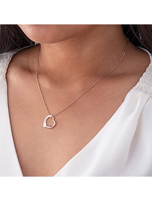 Peora Rose Gold-tone 925 Sterling Silver Tilted Heart Pendant Necklace for Women with 17 inch Chain + 3 inch extender, Hypoallergenic Fine Jewelry