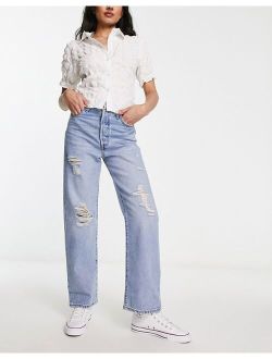 ribcage straight jeans in mid wash blue